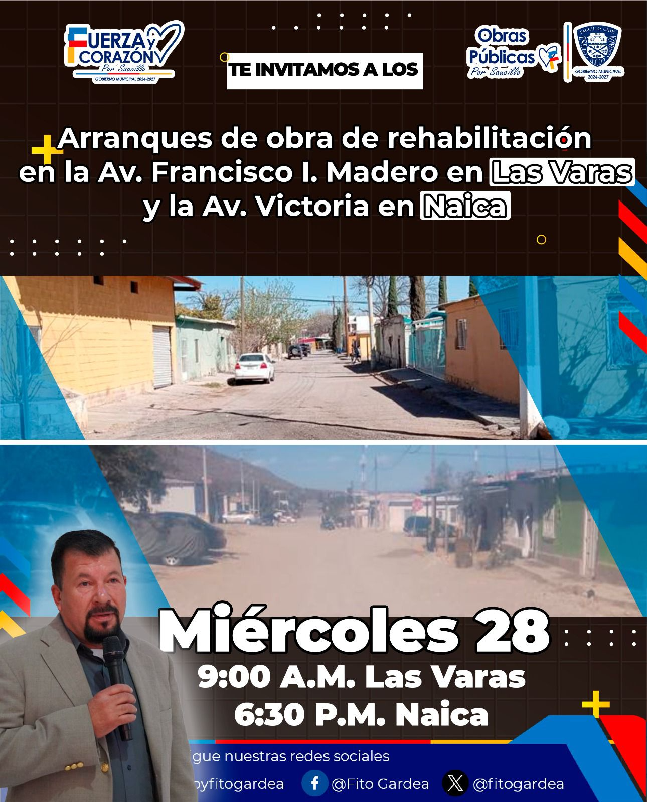 ¡Grandes obras para Las Varas y Naica! Fito Gardea te invita al arranque este miércoles