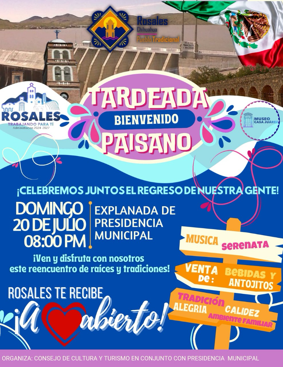 Invita Turismo y Cultura de Rosales a tardeada en Plaza Principal.