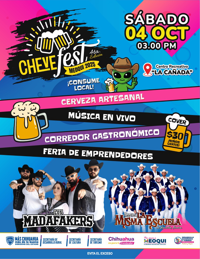 ¡Meoqui listo para la 4ta edición del CheveFest 2025! Mañana gran día en La Cañada a partir de las 3:00 pm