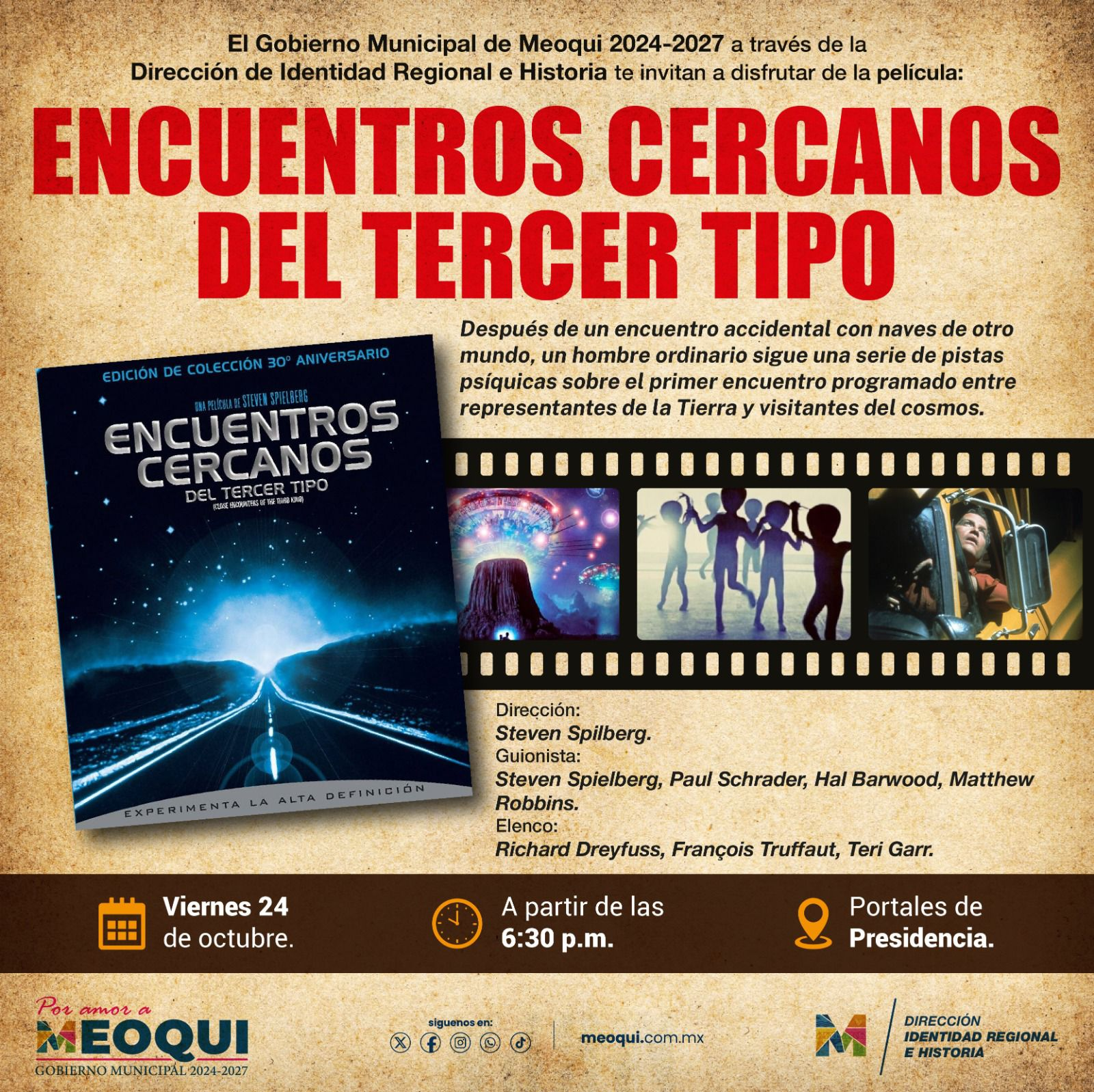 Proyectarán “Encuentros Cercanos del Tercer Tipo” este viernes en la explanada de Presidencia de Meoqui