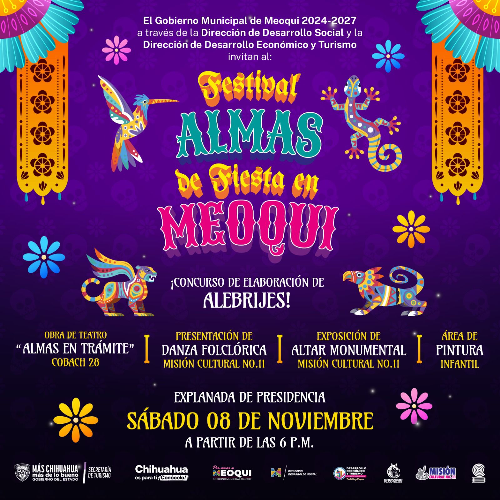 Este sábado “Almas de Fiesta en Meoqui” Obras de Teatro, Danza Folclórica, Altar Monumental y Concurso de Alebrijes
