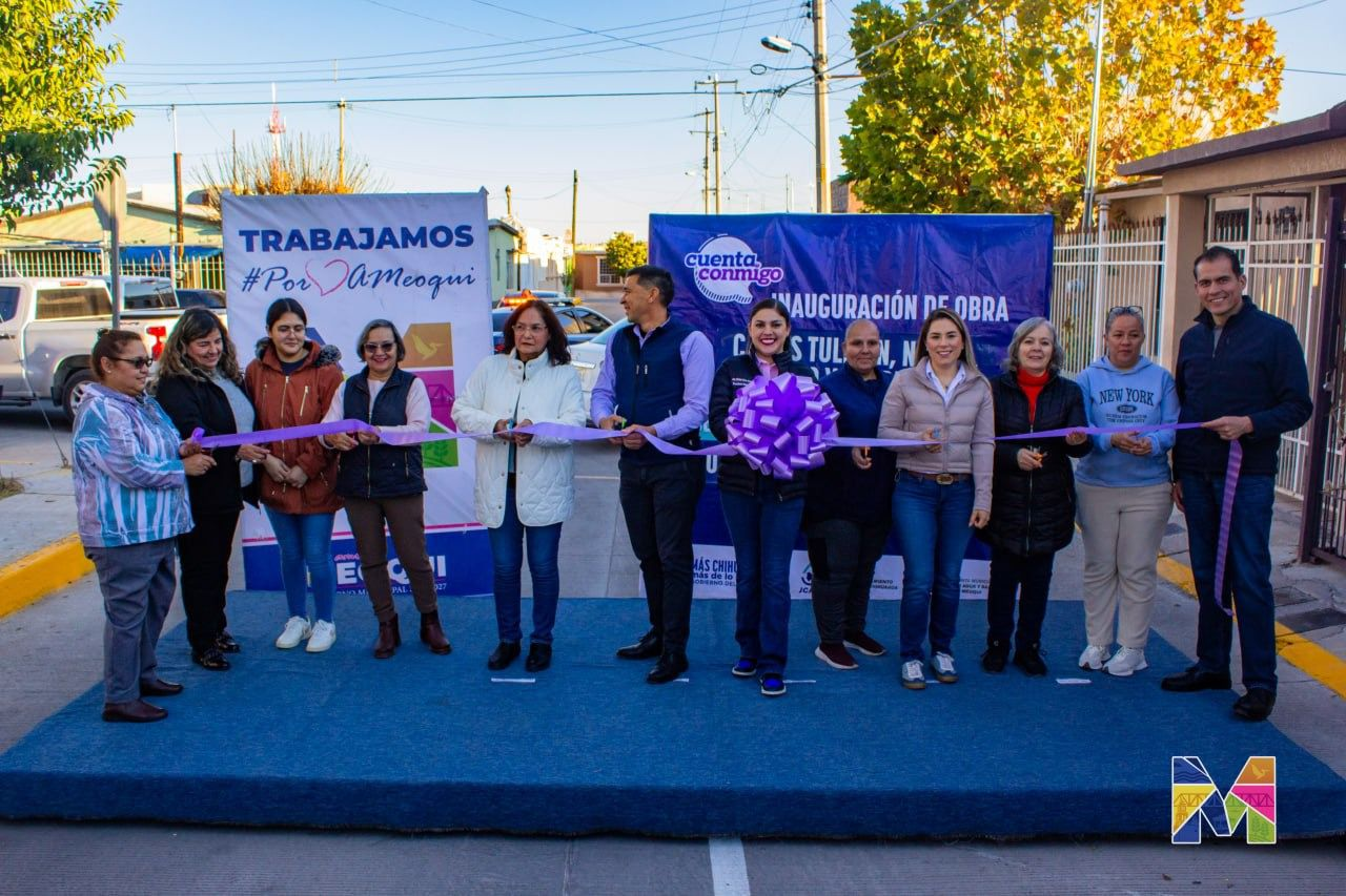 Entregan Miriam Soto y JMAS Meoqui pavimentaciones por más de 6 MDP en Jardines del Santuario