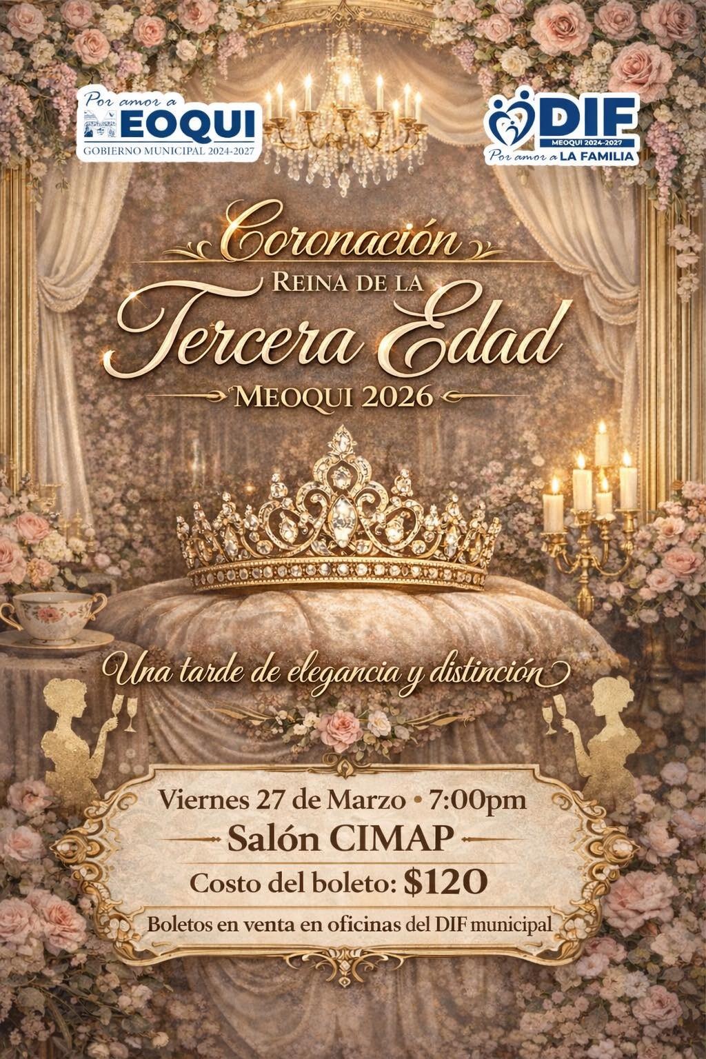 Invitan en Meoqui al Baile de Coronación de la Reina de la Tercera Edad este viernes 27 de marzo